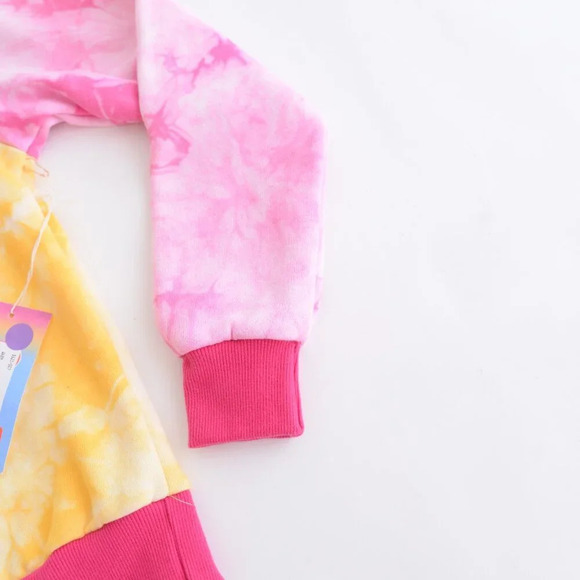 Warm  Fun Yellow & Pink Sunset Tie-Dye Laid Back Crewneck Sweater Sweatshirt XS - Picture 3 of 12